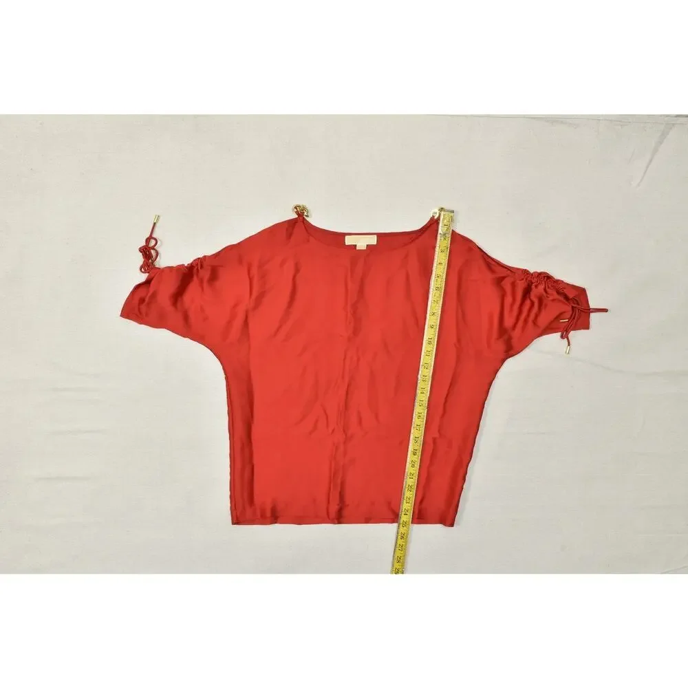 Michael Kors Women's Size XS Red Cold Shoulder Blouse Gold Chain Hardware Batwin